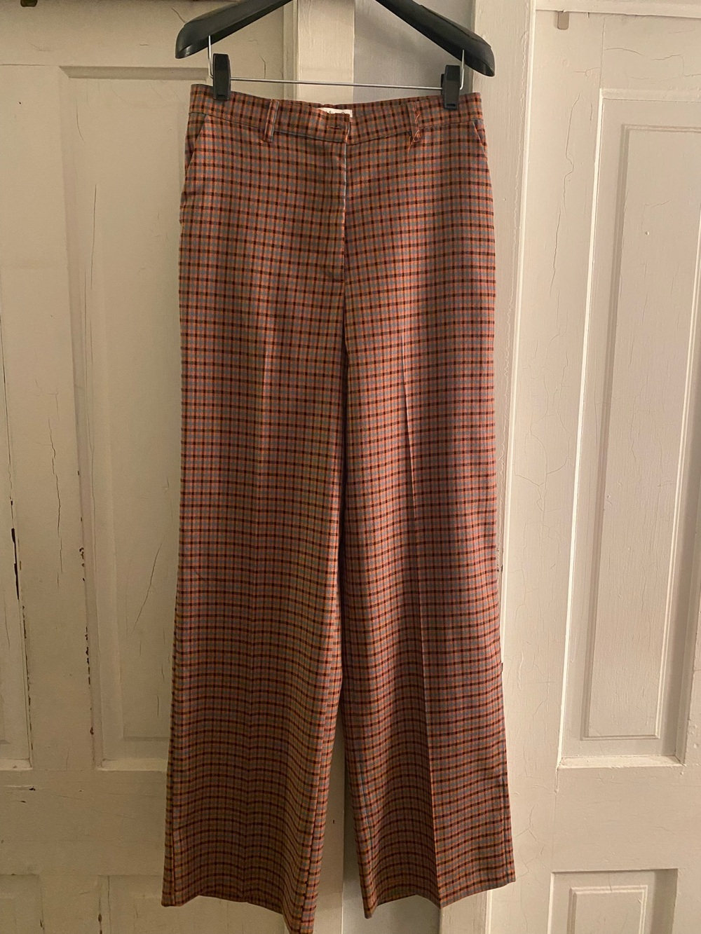 Women’s Plaid Wide-Leg Trousers in Rust Orange Check